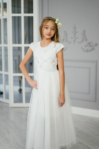 Белое детское бальное платье на 10-12 лет напрокат в Алматы
