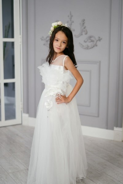 Белое детское бальное платье на 8-10 лет напрокат в Алматы